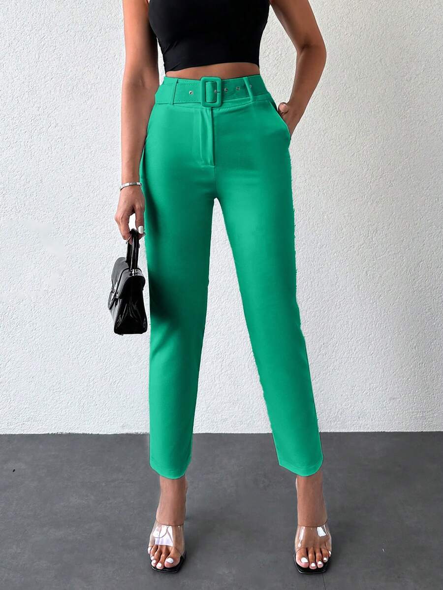 EURMUSE Của phụ nữ Màu thuần Hình nón Quần skinny Quần - màu xanh lá - Xem 1