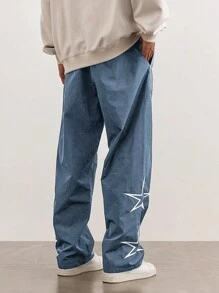 Manfinity Hypemode Loose-Fit Men's Star Printed Pants With Side Stripes - Dusty Blue - View 2