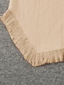 SHEIN Tween Girl Sleeveless Fringe Hem Top And Long Pants 2-Piece Set - Khaki - View 4