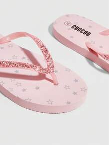 Grefit Star Printed Flat Home & Beach Flip Flops Spring Shoes Spring Break Easter For Casual Beach Style For Christmas Beach Outfit - Baby Pink - View 4