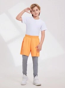 SHEIN Tween Boys' Casual And Simple Daily Long Pants - Orange - View 4