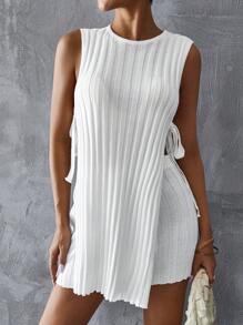 SHEIN Essnce Side-Tied Knitted Sweater Two-Piece Set - White - View 3