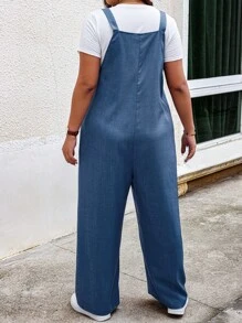 EMERY ROSE Mono holgado de tirantes para mujeres de talla grande para verano con unicolor y dos bolsillos - Azul - Ver 2