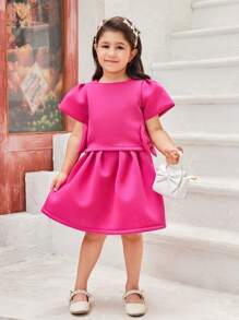 SHEIN Fashionable Girls' Pink Loose-Fitting Skirt 2-Piece Set - Hot Pink - View 5