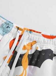 Manfinity KASUA Men's Cartoon Dinosaur Printed Drawstring Wide-Leg Beach Shorts For Vacation - Multicolor - View 7