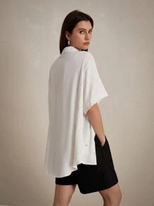 Aveloria Modichic Exquisite White Net Diamond Studded Loose Short Sleeve Shirt For Commuting Fall Cloth For Women - White - View 2