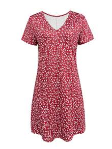 春夏时尚新款时尚休闲度假风轻盈优雅百搭修身女装，印花迷你碎花短袖连衣裙，适合外出、居家、旅行、办公室