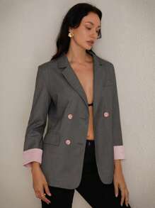 Aveloria Rosie Lässiger Zweireiher Blazer Jacke mit Kontrast Manschetten