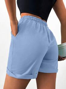 Cloudara Ladies' Solid Color Simple Casual Shorts - Baby Blue - View 2