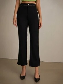 Aveloria Modichic 精緻高腰通勤休閒直筒裝褲，蕾絲拼布，修身版型 - 彩色 - 查看 3