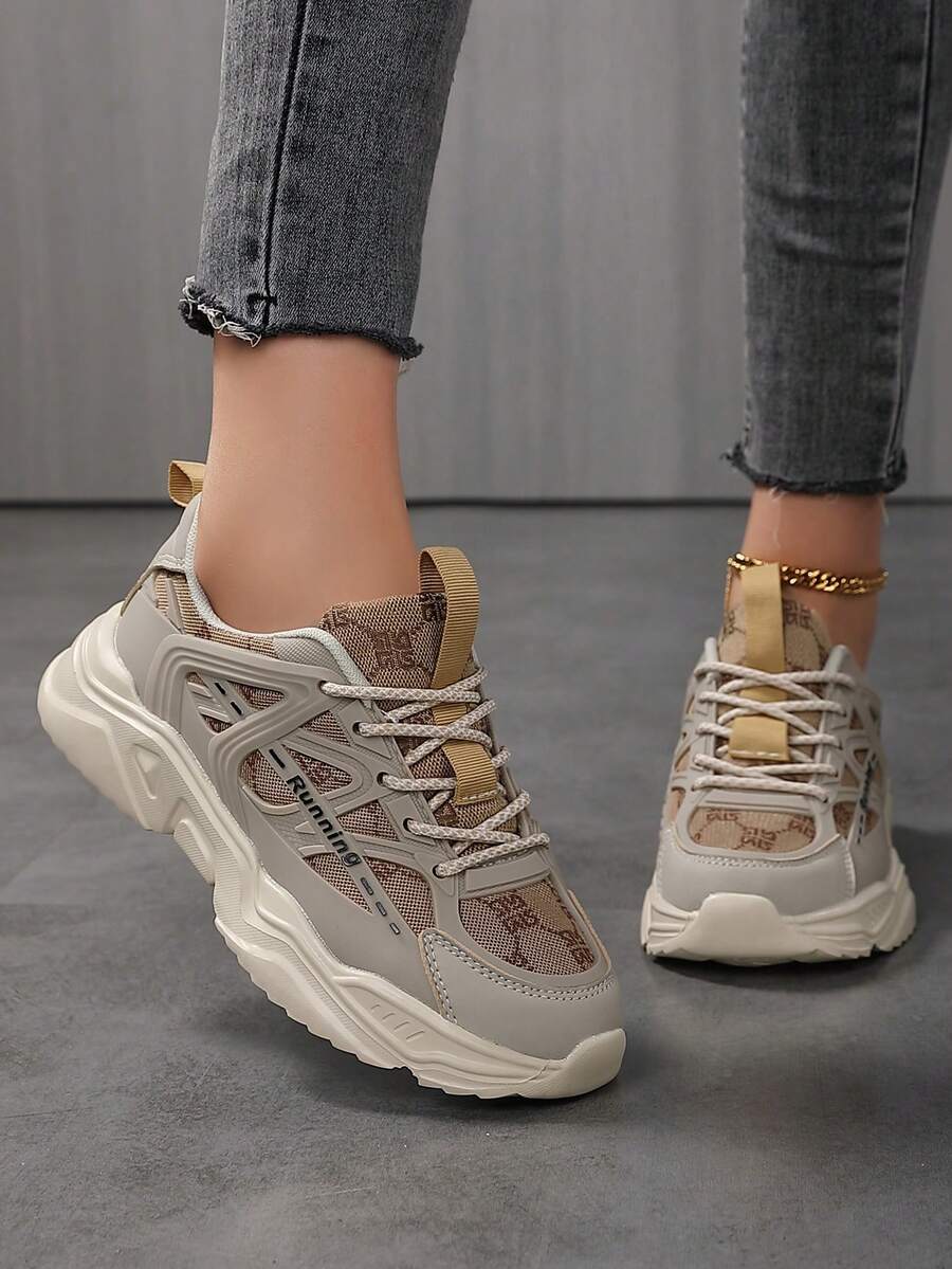 女士运动鞋，撞色皮革拼接装饰，系带设计，轻便透气，适合户外运动，网球鞋