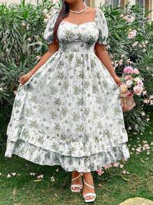 SHEIN Holidaya Damska sukienka z szyfonu w eleganckim romantycznym rozmiarze plus size - Zielony - Zobacz 6
