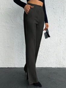 EURMUSE Solid Color Pleated Suit Pants - Grey - View 4