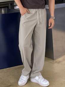 DAZY 男式純色束腰側口袋休閒直筒褲，適用於夏季