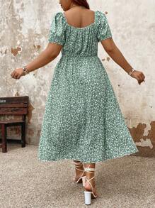 Plus Size Women's Casual Short Sleeve Printed Dress For Daily Wear (Random Pattern) Maxi Women Outfit