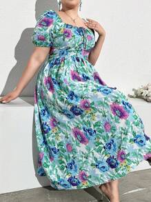 Mulvari Plus Size Women's Casual Short Sleeve Printed Basic Daily Dress - Multicolor - View 4