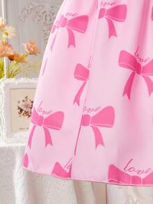 Tween Girl Elegant And Cute Bowknot Puff Sleeve Princess Dress - Pink - View 8