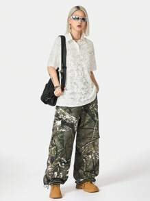 SHEIN EZwear Sommer Damen zerrissenes Kurzarm T-Shirt mit lockerer Passform - Weiss - Übersicht 7
