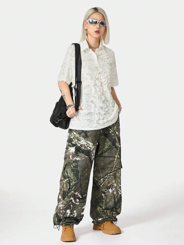 Summer Women's Distressed Ripped Short Sleeve Loose T-Shirt