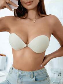 Women's 1pc Solid Simple Daily Round Cup Nipple Cover Boob Pads Strapless Self Adhesive Bra - Beige - View 6