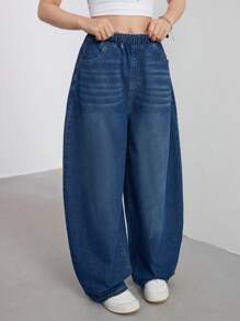 SHEIN Teen Girls' Retro Y2K Style Vintage Casual Boyfriend Baggy Denim Jeans For Streetwear Outfits