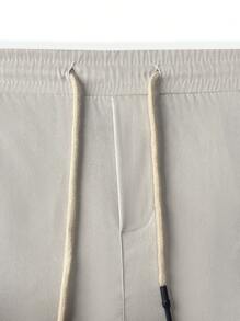 Manfinity Homme Men's Casual Solid Color Drawstring Waist & Cuffed Long Pants, For Fall - Beige - View 6