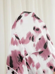 SHEIN Privé 大尺碼女士優雅的水染褶皺高衩腿緞面雪紡連身裙 - 乾枯玫瑰色 - 查看 8