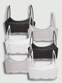 6 Pieces Teen Girls' Basic Letter Color Contrast Minimalist Solid Color Camisole Underwear Set,Summer Travel