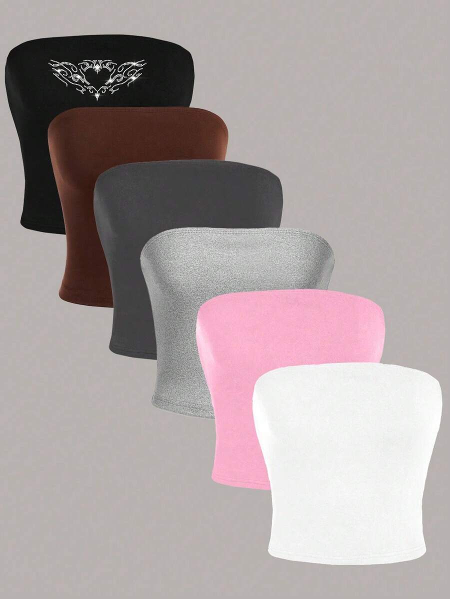 SHEIN Essnce 6 Set Multipack Simple Casual Camisole Tops, Suitable For Summer - Ladies Suitable For Going Out - Multicolor - View 1