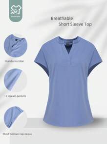 TaskEZ Blusa escolar con cuello de muesca y mangas cortas