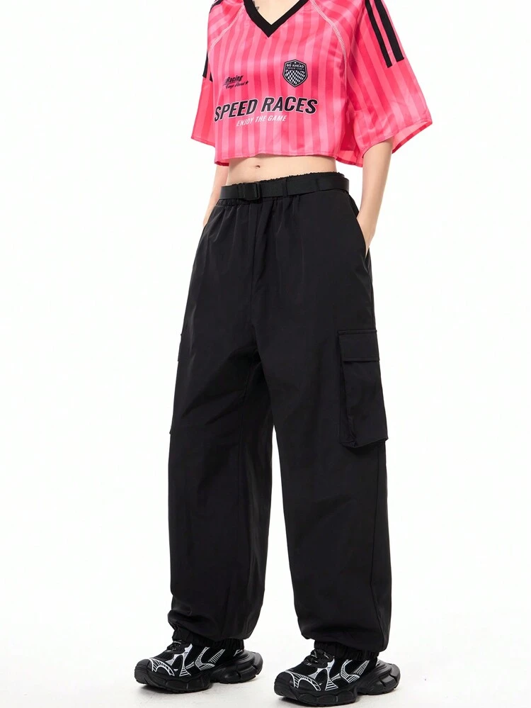 Street Fashion Waist Band Pocket Drawstring Cargo Pants, Casual Women Outdoor Hiking Functional Trousers