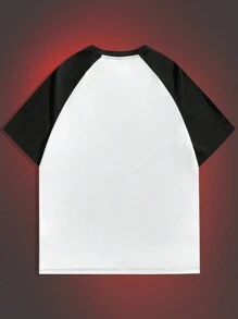 ROMWE MEN Batman X ROMWE Camiseta de manga raglán con gráfico de figura y letra para hombres, escuela - Blanco y Negro - Ver 2