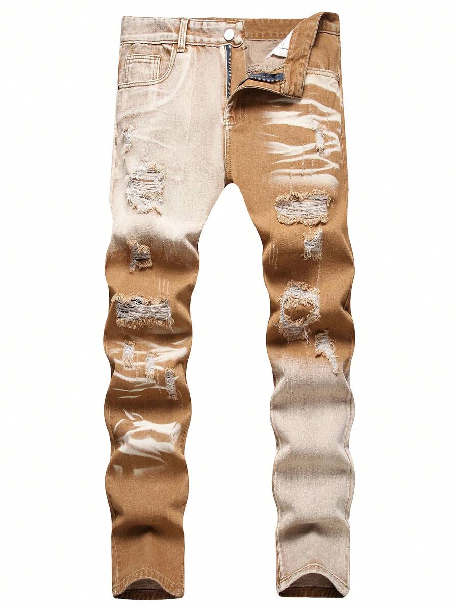 Traceable Cotton - Men's Multi-Process Distressed Slim Straight Jeans - Multicolor - View 1