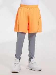 SHEIN Tween Boys' Casual And Simple Daily Long Pants - Orange - View 3