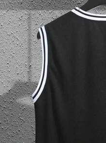 Manfinity Homme Camiseta de baloncesto con impresión digital para hombre, sin mangas, con letra y diseño de bloques de color de Brooklyn