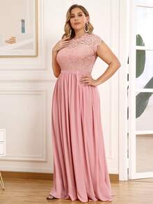 MIUSOL Plus Contrast Floral Lace Chiffon Maxi Formal Dress - Baby Pink - View 6