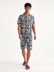 Set di camicia a manica corta e pantaloncini a stampa completa per uomo per abbigliamento casalingo in estate - Multicolore - Visualizzare 3