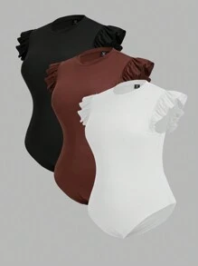 SHEIN Essnce Plus Size Women's Summer Casual Comfortable Slim Fit 3-Pack Bodysuit, Summer Clothes For Women, Cute Women's Tops,Summer Outfits - Multicolor - View 1