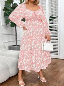 SHEIN CURVE+ Trang phục hàng ngày đơn giản in ngẫu nhiên dành cho nữ có kích thước cộng - Hồng - Xem 4