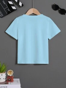 Young Boys' Round Neck Grid Printed Short Sleeve T-Shirt For Summer - Blue - View 2