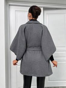 EURMUSE Ladies' Solid Color Minimalist Style Woolen Belted Coat For Daily Wear - Grey - View 2