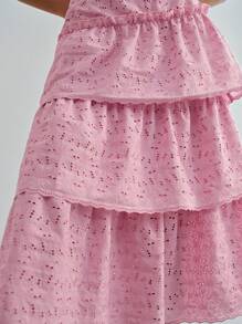 MOTF STUDIO SOLID SCHIFFY LAYERED RUFFLE HEM SKIRT - Pink - View 3