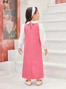 SHEIN Robe longue 2 en 1 pour jeune fille élégante avec manches bouffantes et ourlet en dentelle, bloc de couleur, adaptée pour des occasions telles que le port quotidien, les réunions familiales, les fêtes d'anniversaire et les occasions spéciales, idéale pour l'automne/hiver - Multicolore - Voir 2