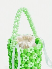 Twin Melody X SHEIN Women's Fashionable Green Beaded Handbag