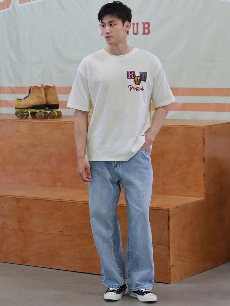 Men's Summer Casual Short Sleeve T-Shirt With Letter Prints,Graphic Tees