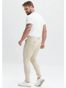 Pantalones chinos ajustados para hombre con estiramiento, pantalones formales de color caqui con resistencia a las arrugas y pliegues planchados - Caqui - Ver 5