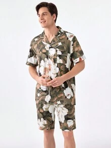 Men's Random Printed Simple Daily Short Sleeve Shorts Homewear - Mocha Brown - View 7