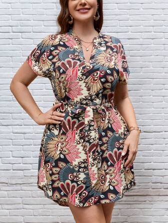 SHEIN Clasi Summer Elegant Daily Plus-Size Country Printed Dress,Beach Dress Sundress,Holiday Outfits Boho
