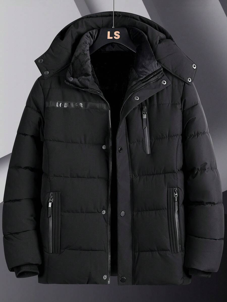 Manfinity Homme Herren Lange Ärmel Kapuzen Wattierte Jacke, für Herbst und Winter