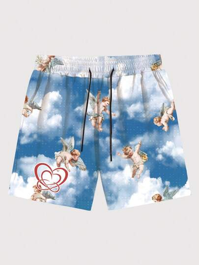 Men's Simple Drawstring Printed Shorts